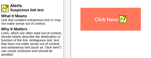 Example of "Click Here" alert on WAVE