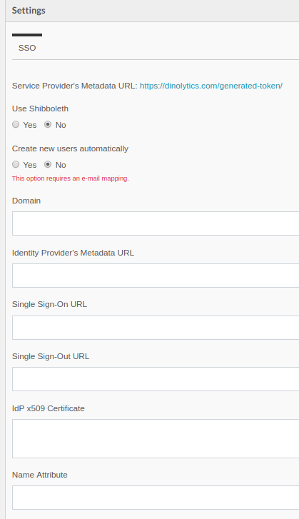 SSO settings example in Pope Tech