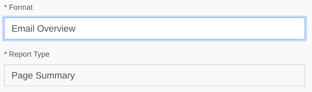 Form to set report format and type