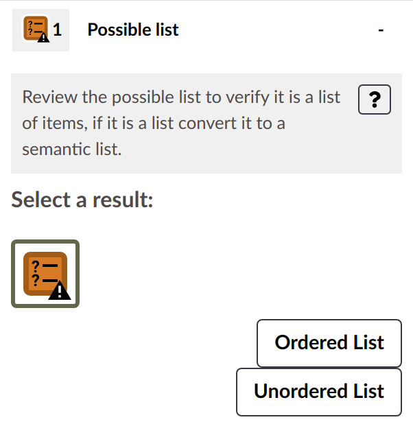 Possible list result with buttons for adding ordered or unordered lists