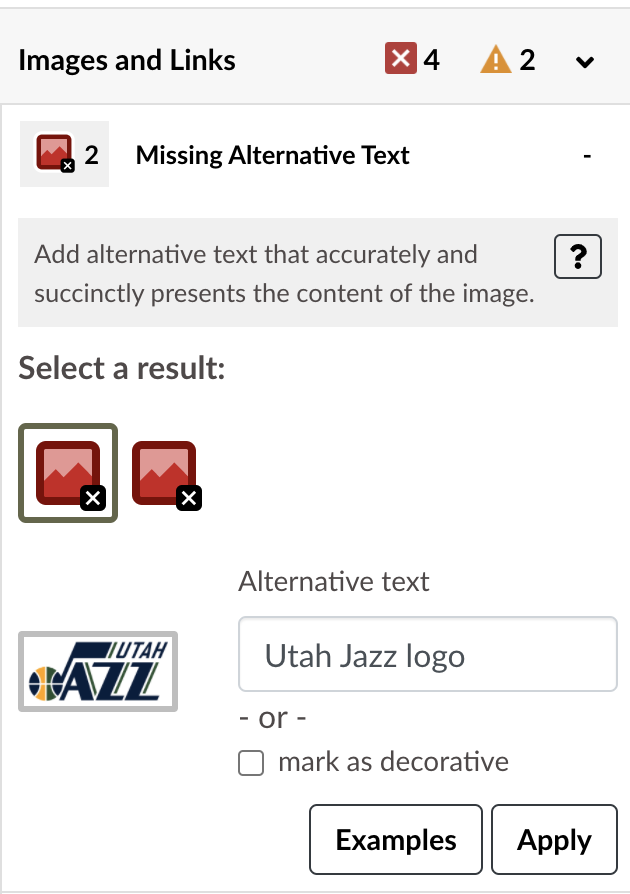Missing Alternative Text error in Accessibility Guide.
