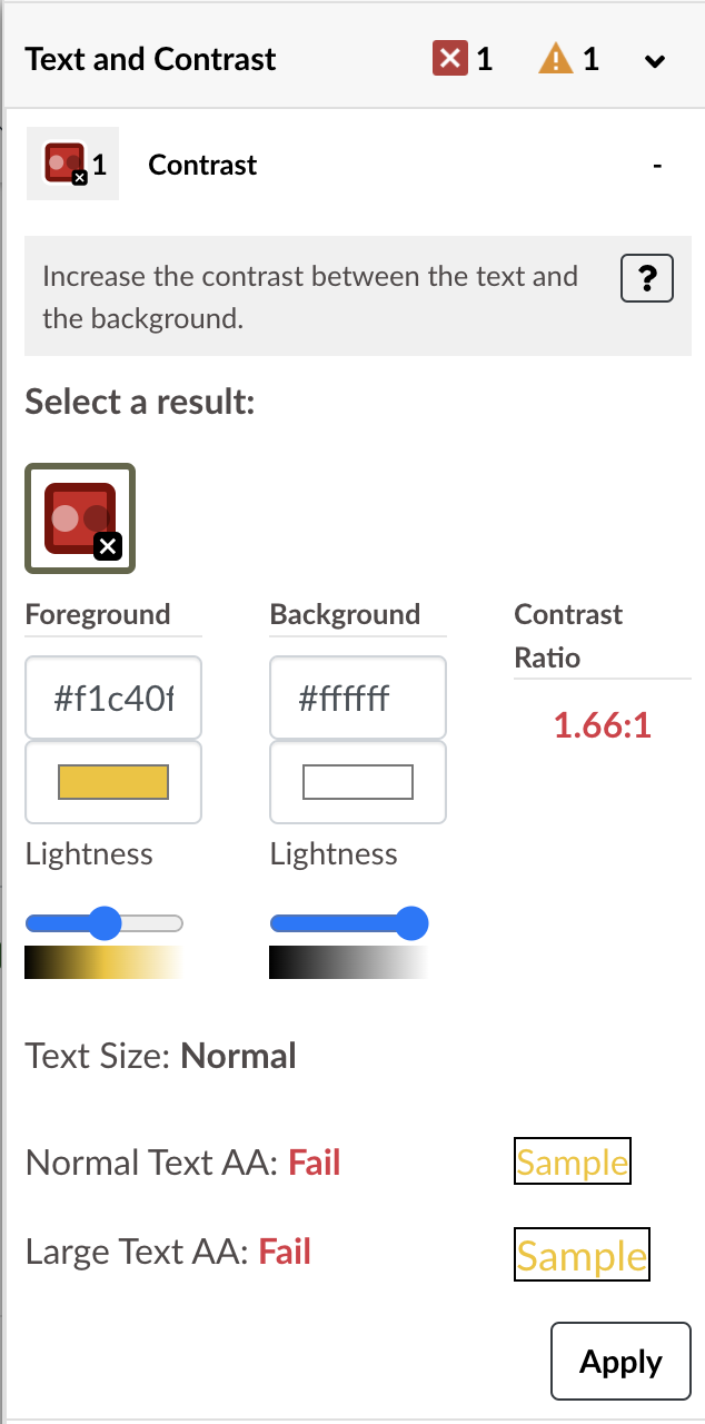 Contrast error in Accessibility Guide.