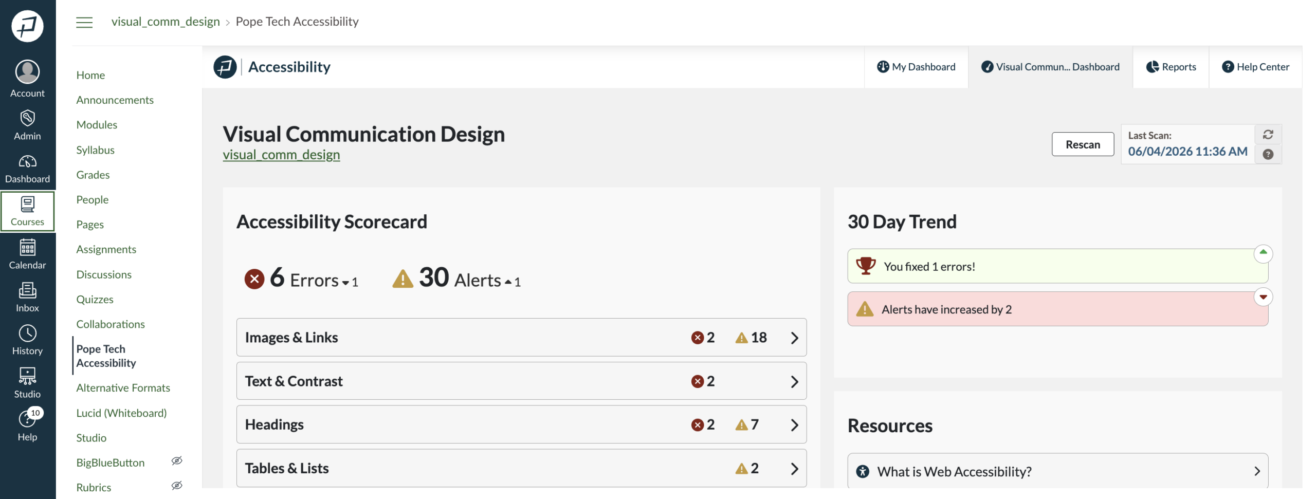 Pope Tech Course Dashboard