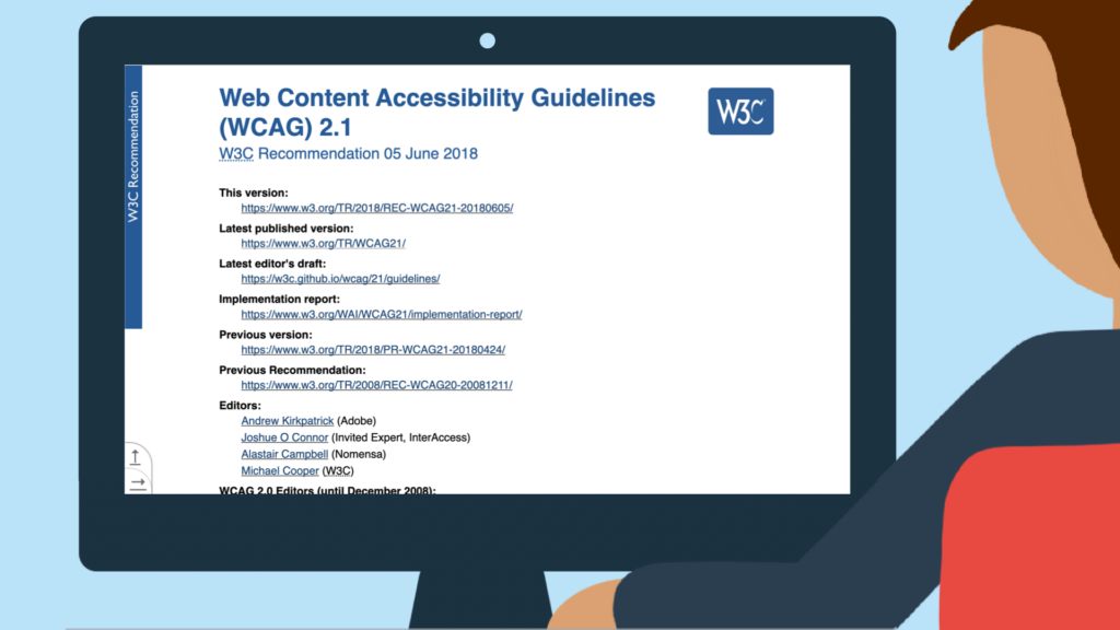 Illustrated computer screen with W3C guidelines on it.