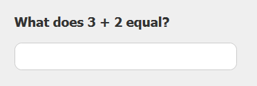 Logic CAPTCHA asking the user to solve the equation 3+2.