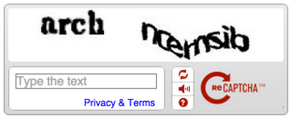 CAPTCHA challenge with distorted text and text field.