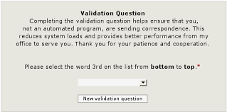 Logic CAPTCHA asking the user to select a certain word in a drop down.