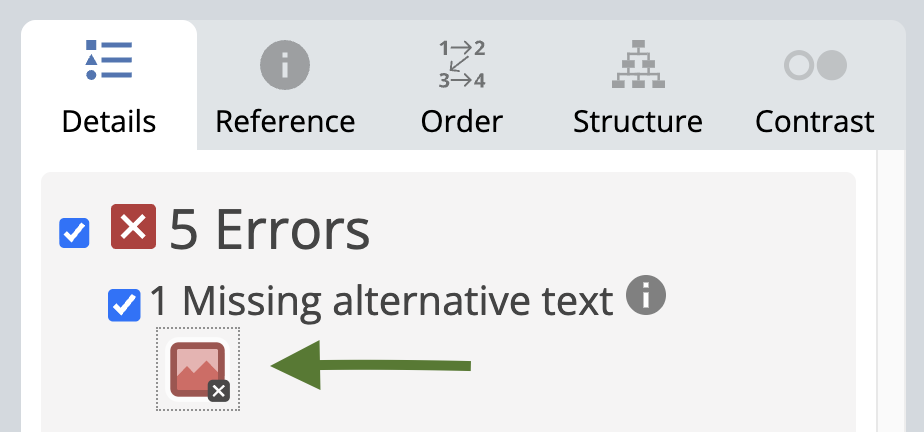 Grayed out missing alternative text error