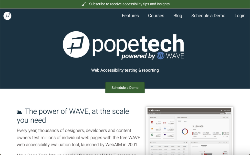 Pope Tech website desktop view.