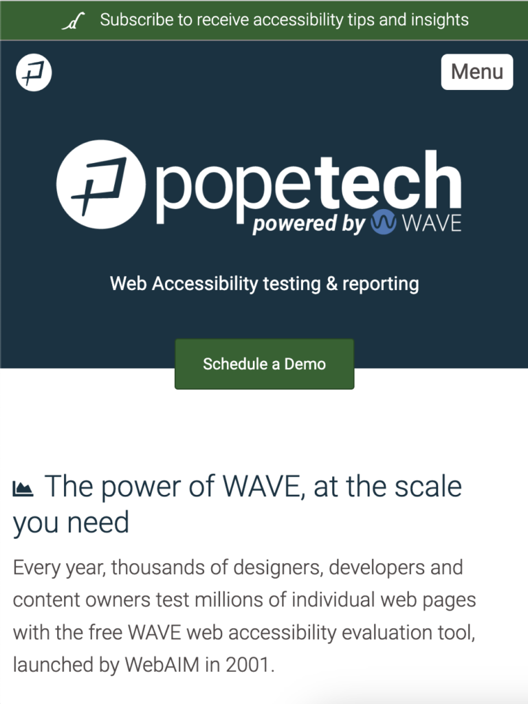 Pope Tech website mobile view.