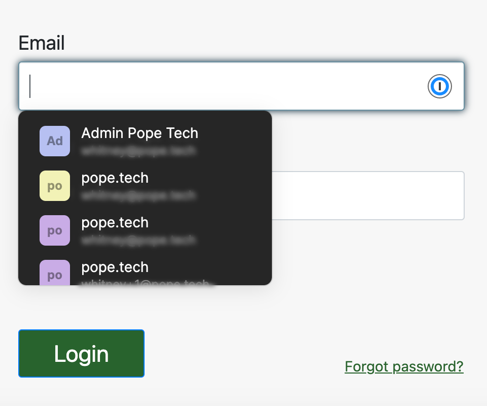 Email form field with an autofill dropbox.
