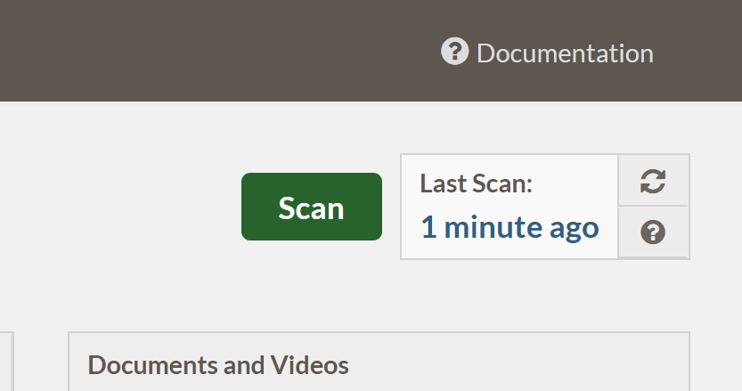 Screenshot of scan status in course dashboard with green scan button