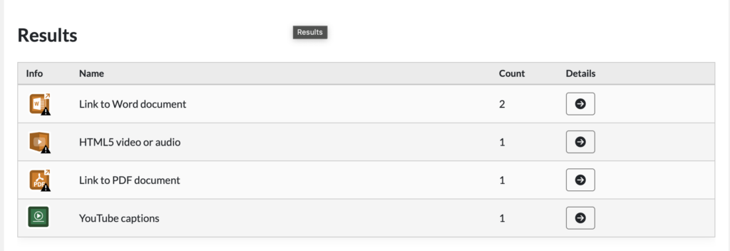 List of document and video results.