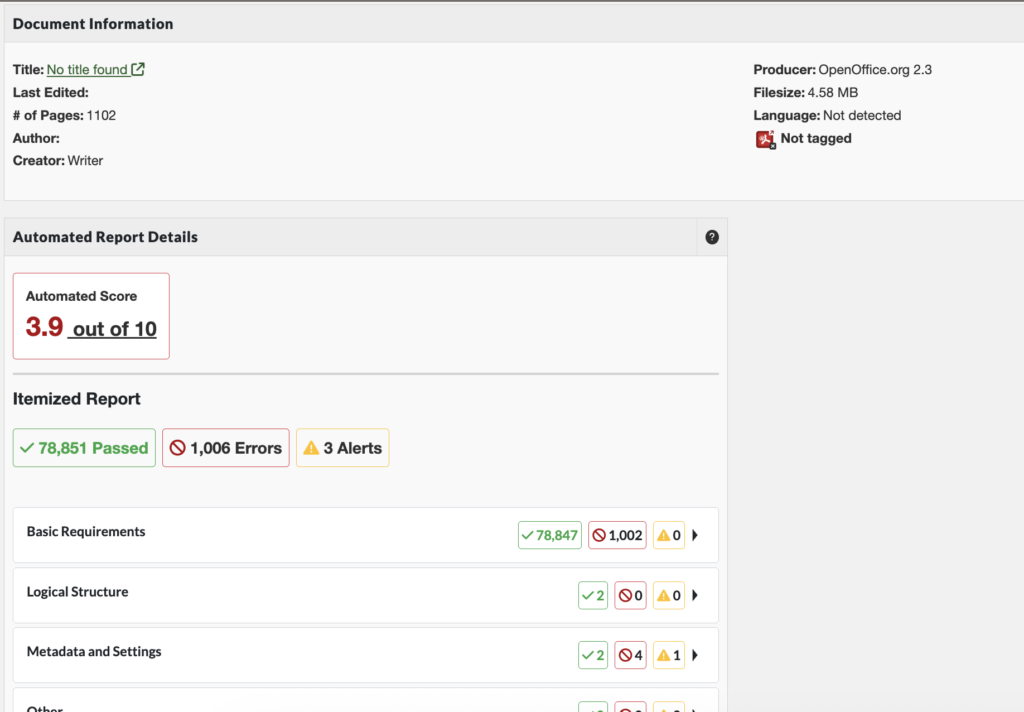 PDF Scan report including document information and automated report details.